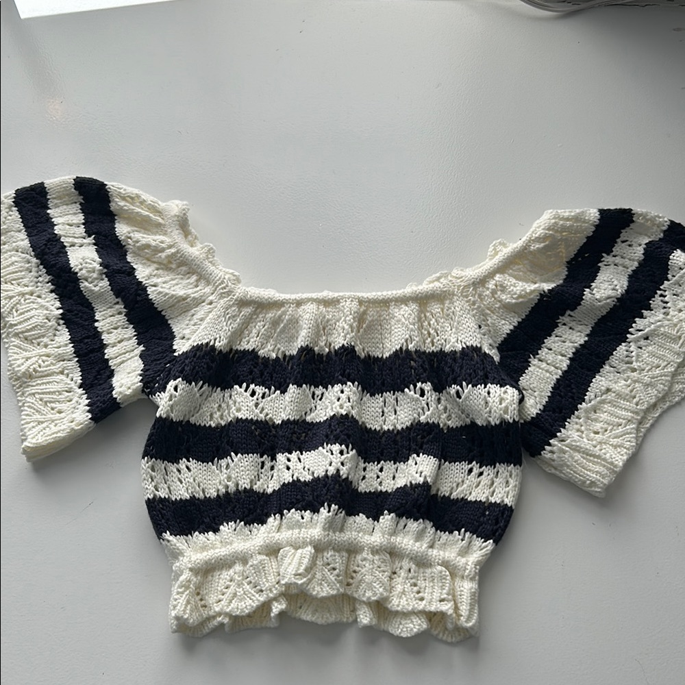 Striped Off-Shoulder Knit Top - Black and White